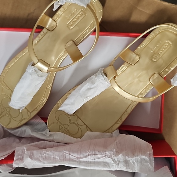Coach Women's Elegant Gold Sandals - Picture 1 of 4